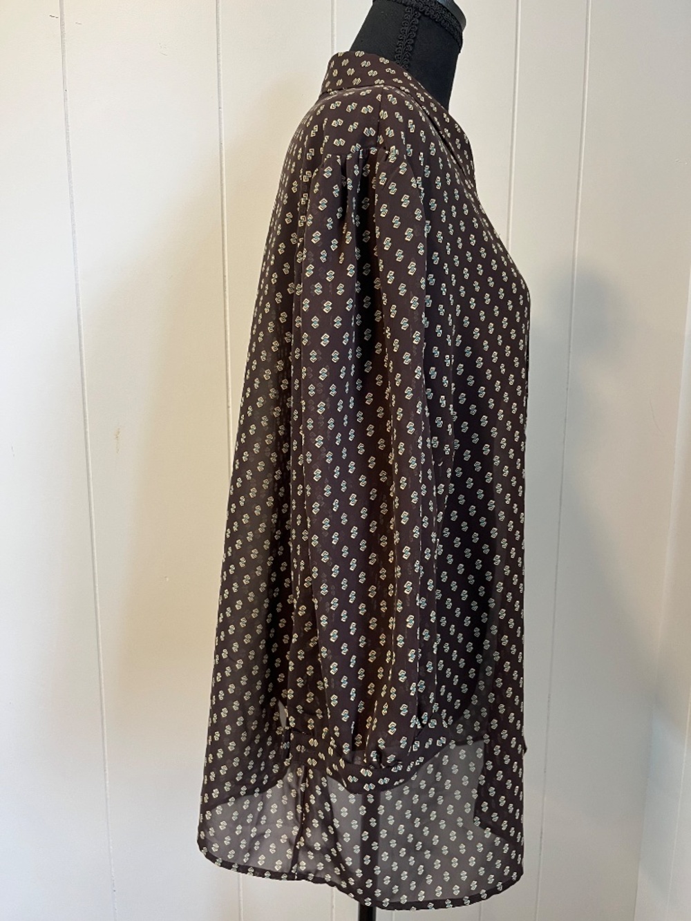 Chaps Plus sz 20w Sheer Blouse Pin Tuck Geometric Print Office Chic Tunic Blouse - Picture 4 of 16